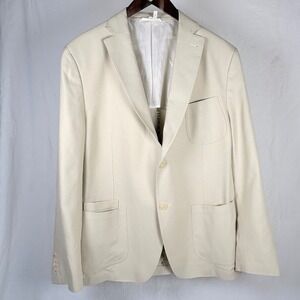 JKT New York Mens 44R 100% Silk Blazer Ivory 2-Button Sport Coat Quiet Luxury